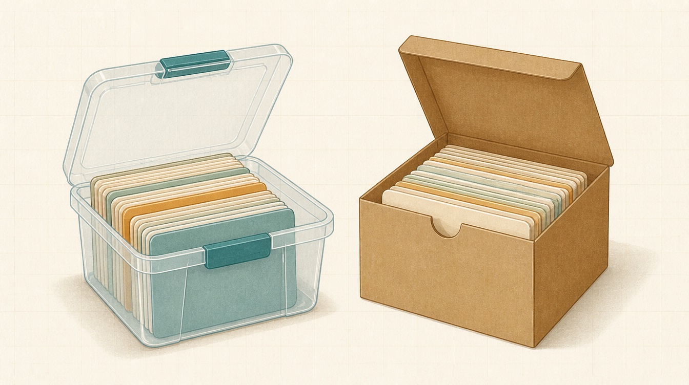 Plastic bins vs cardboard boxes for cards